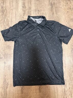 adidas Black Short-Sleeve Patterned Golf Polo